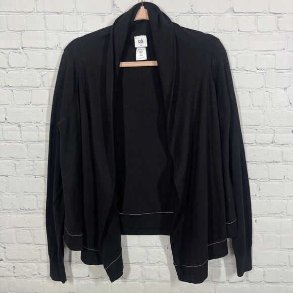 Cabi Women Open Cardigan Black White Stitching Medium Winsome Preppy Jacket - Picture 1 of 7